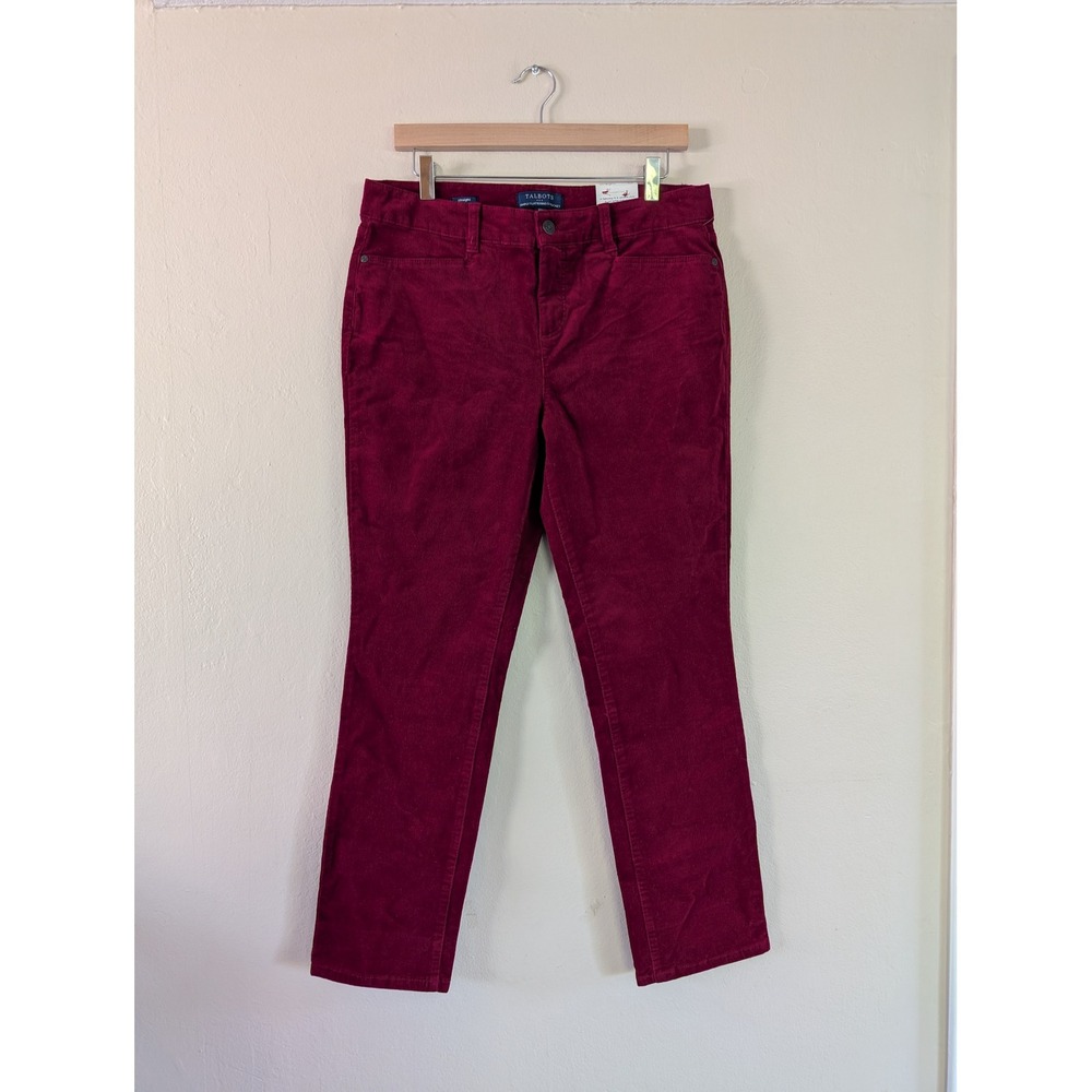 Talbots Straight Leg Stretch Corduroy Pants Sz 10P Rich Red Burgundy Holiday